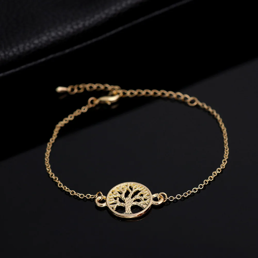 Золотой цвет Подарок для нее-Симпатичные Дерево жизни Braclet цвет серебристый, Золотой Цвет Шарм Браслеты пары Для женщин дети любили Модные украшения Lucky подарок - Окраска металла: Золотой цвет