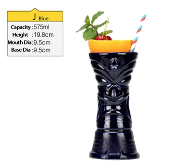 J BLUE Tiki кружки Коктейльные керамические Tiki стаканы-tiki бар профессиональные стаканы-Гавайские вечерние стаканы - Цвет: J BLUE