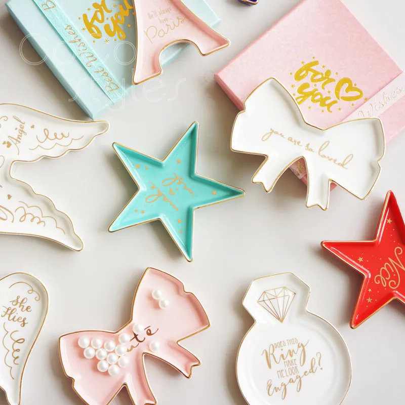 Cocostyles InsFashion creative wings star and bows shaped ceramic jewelry dish for bridesmaid mother's day gift sets | Дом и сад