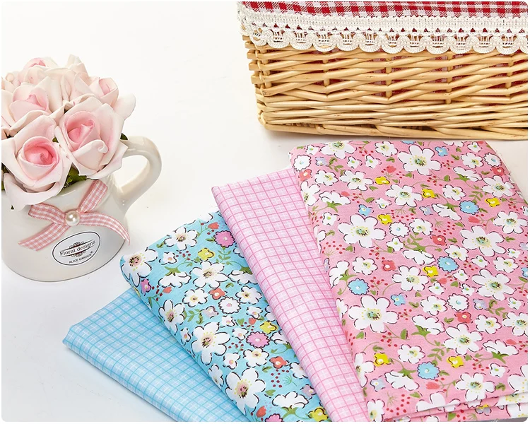 4pcs/Lot 40*50cm Pink Blue Daisy Floral Plaid Series100% cotton fabric patchwork Bundle tilda for sewing Diy cloth | Дом и сад