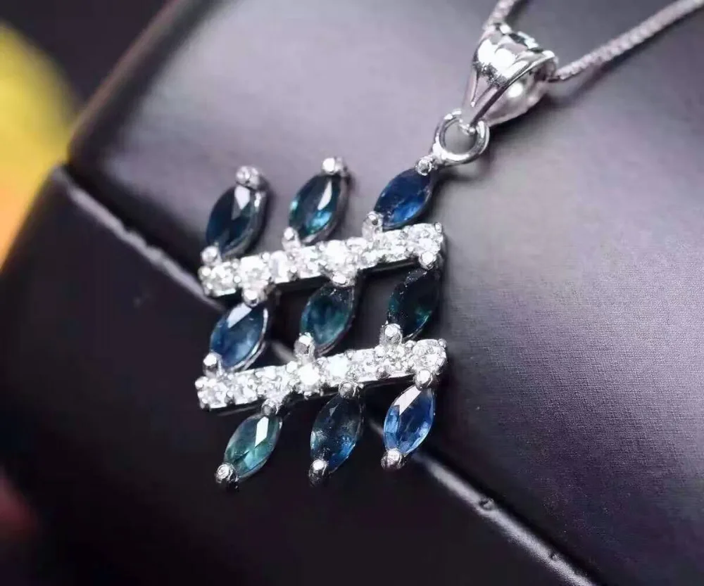 

natural blue sapphire pendant S925 silver Natural gemstone Pendant Necklace trendy Elegant Alignment layer women party jewelry