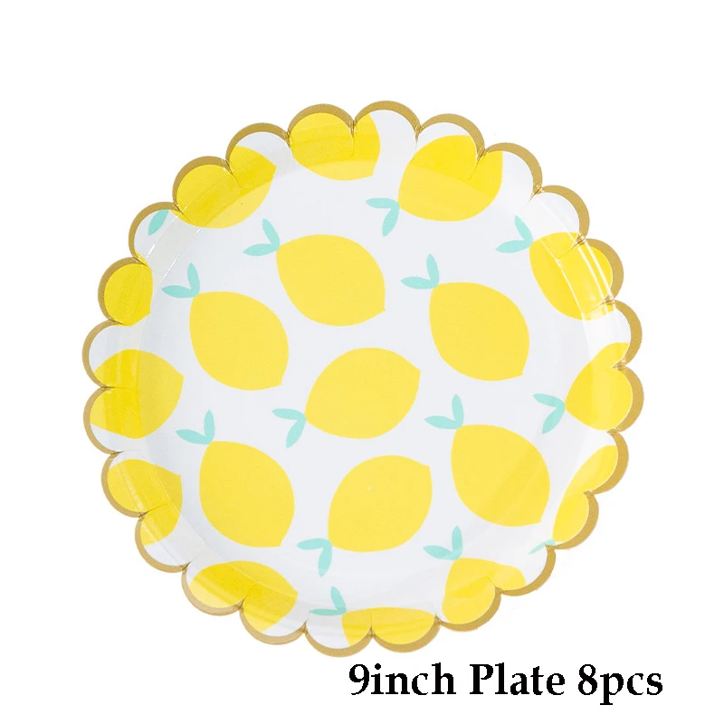 9inch plate 8pcs 8 шт одноразовая столовая посуда все для праздника лимонный узор бумажная тарелка День Рождения декорации на свадьбу, вечеринку столовые приборы - Цвет: 9inch plate 8pcs