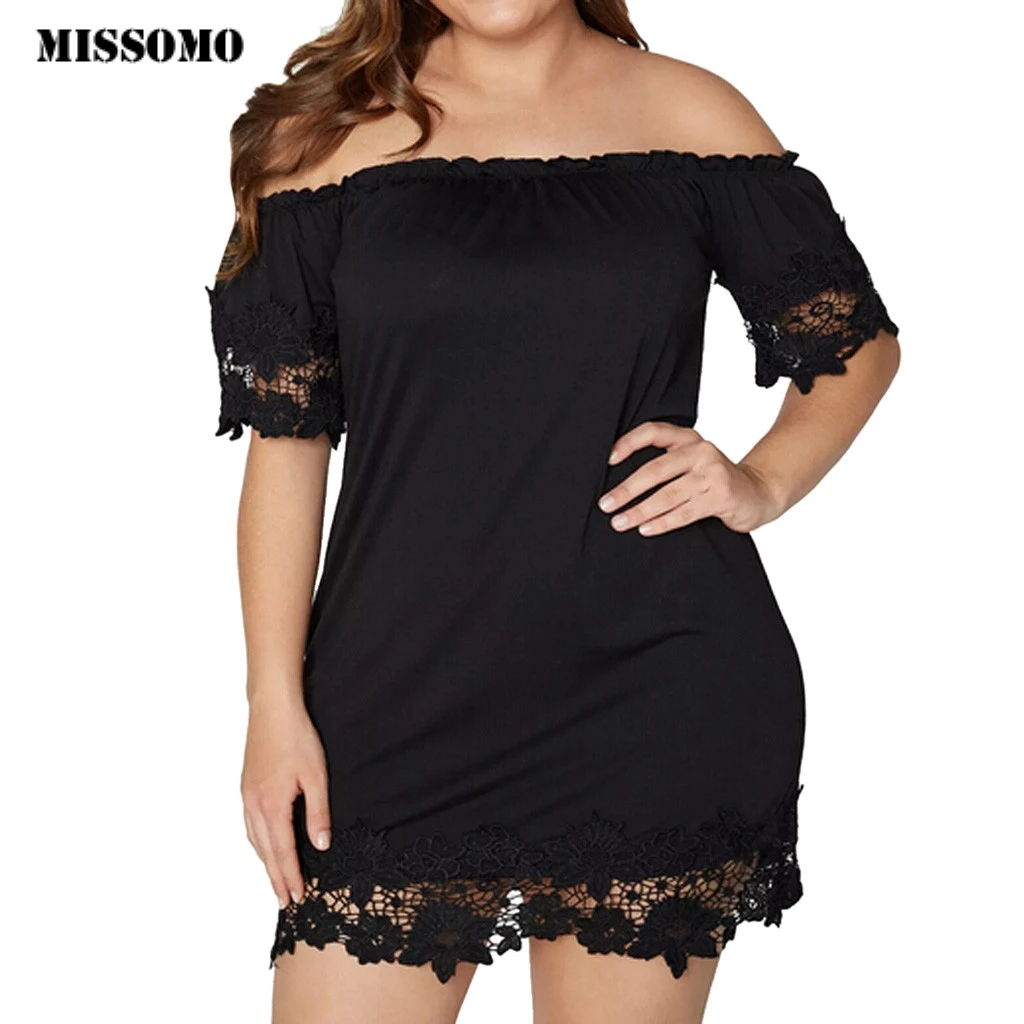MISSOMO размера плюс 5xl женское кружевное летнее черное платье с открытыми плечами и коротким рукавом облегающее мини-платье Vestidos