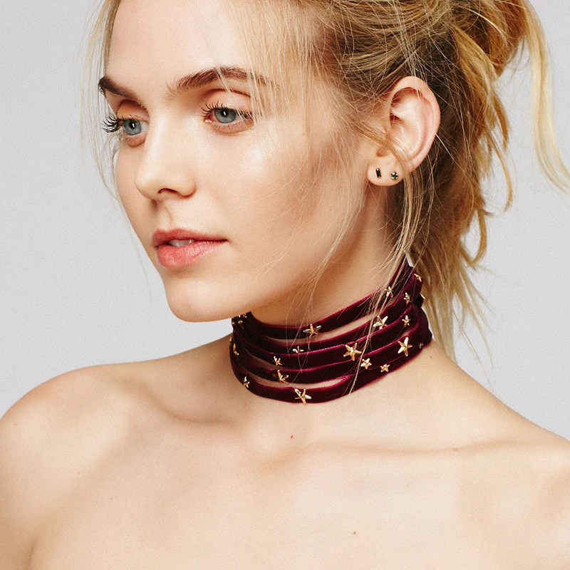 Модное бархатное колье-чокер со звездой ожерелье с воротником ювелирные изделия