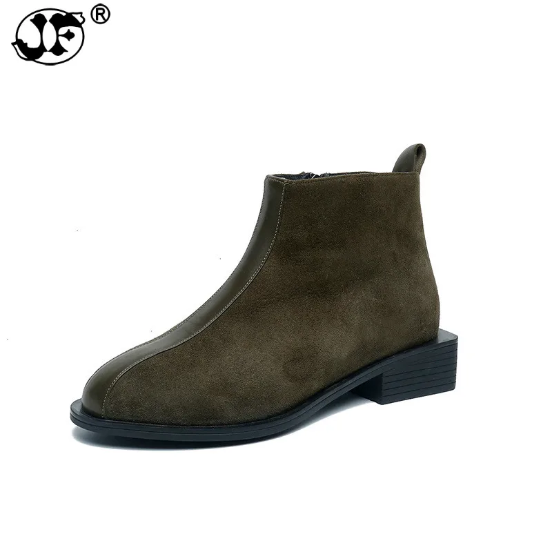 Женские замшевые ботильоны на высоком каблуке с круглым носком jkm9 Осень зима