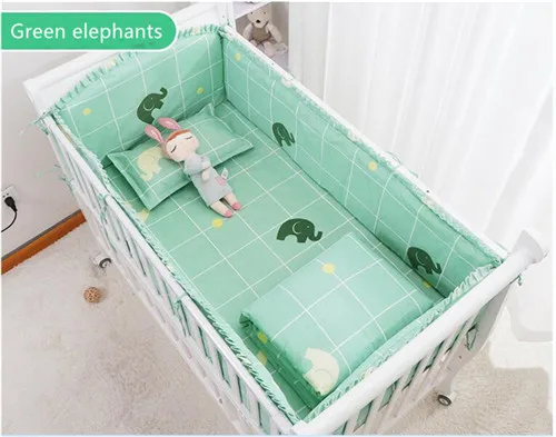 Green elephants 6 шт. хлопковые бамперы для детской кроватки, постельные принадлежности, Мультяшные бамперы для новорожденной кровати, защита для кроватки, безопасное ограждение для детей, утолщенный бампер для младенцев - Цвет: Green elephants