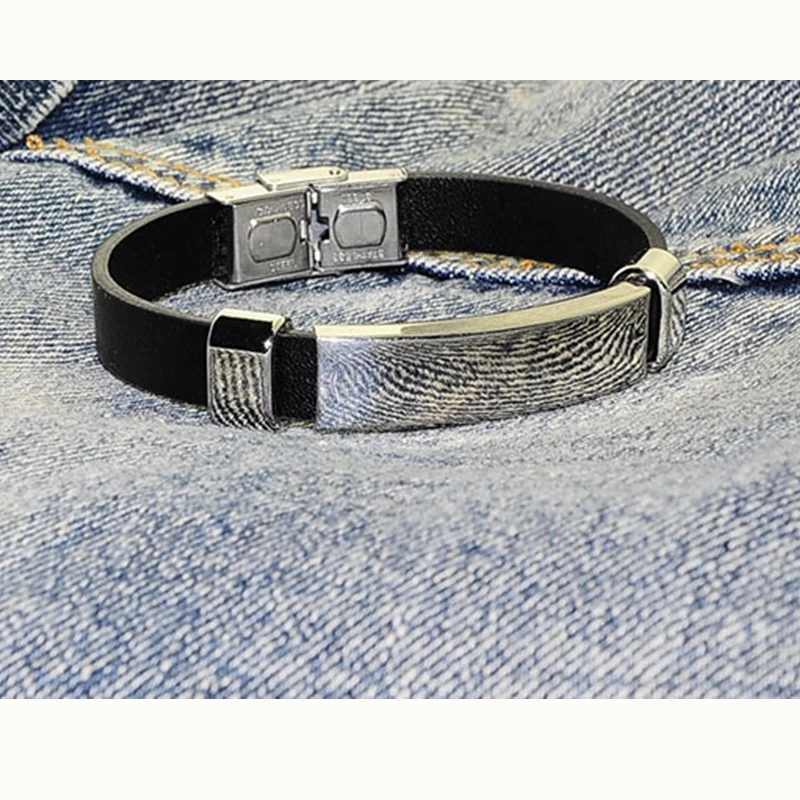 Кожаный браслет из титановой стали Черная кожа нержавеющей мужские оптовая