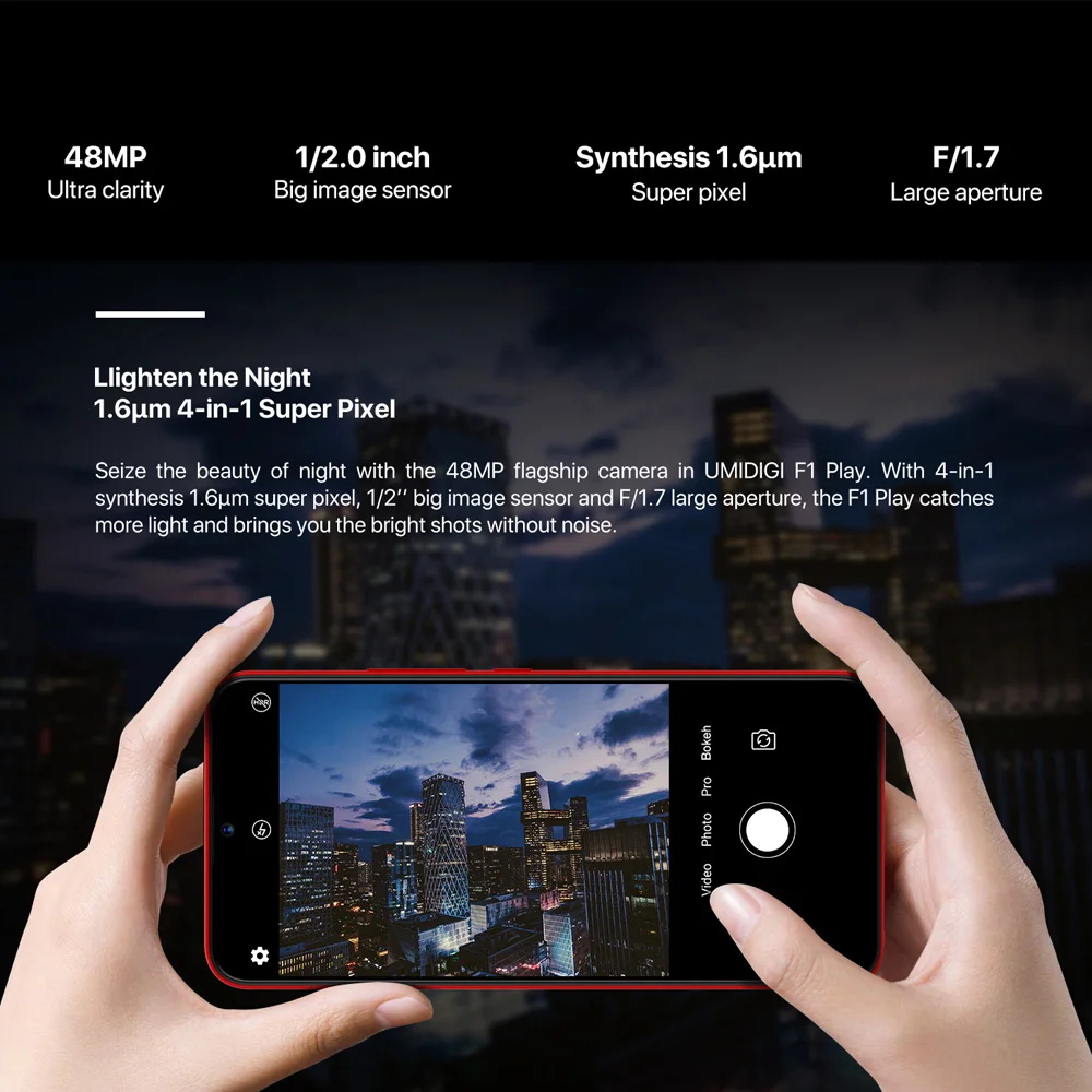 UMIDIGI F1 Play 6.3inch FHD+ 6GB+64GB 48MP Android 9.0 Helio P60 Octa Core 5150mAh 18W OTG NFC 4G Unlocked Smartphone