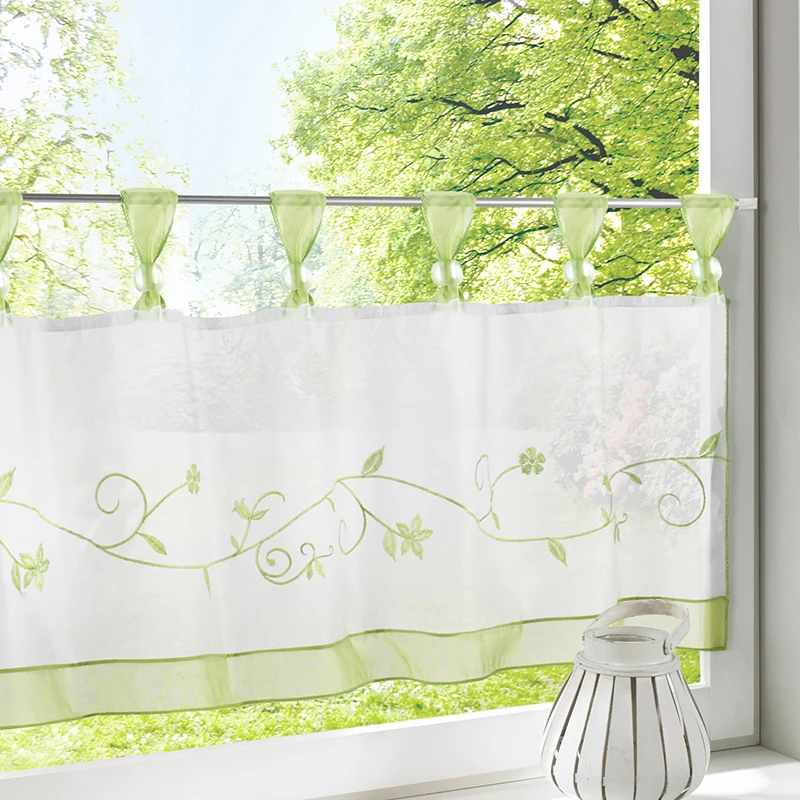 Короткие Занавески для кухни гостиной вышитые прозрачные оконные шторы