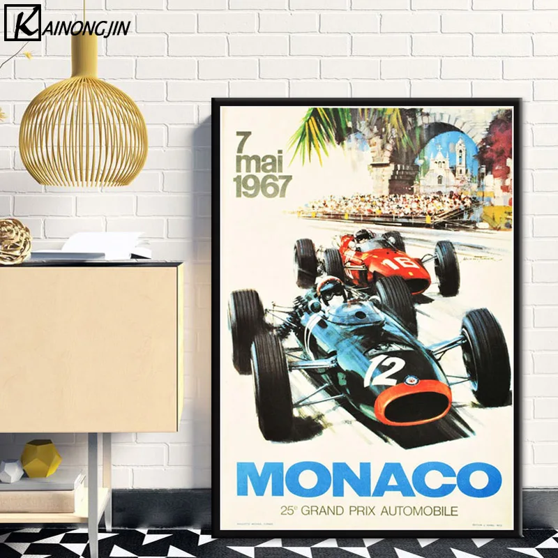 005 Постер Супер гоночный автомобиль F1 Monaco Ретро мотор постеры и принты Холст Живопись стены Искусство картина для гостиной домашний декор - Цвет: 005