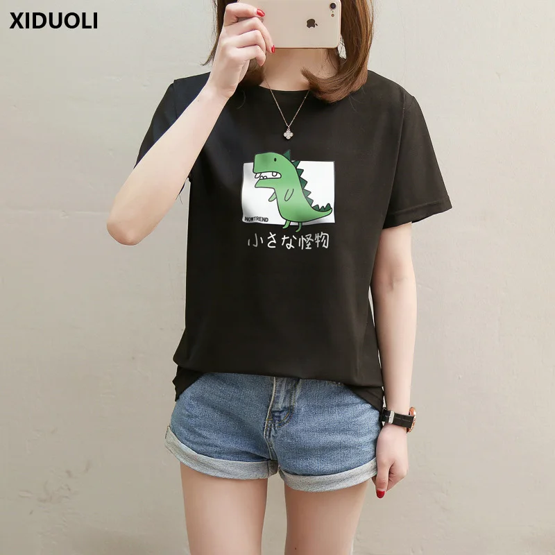 Женская футболка с принтом в Корейском стиле свободные топы короткими рукавами