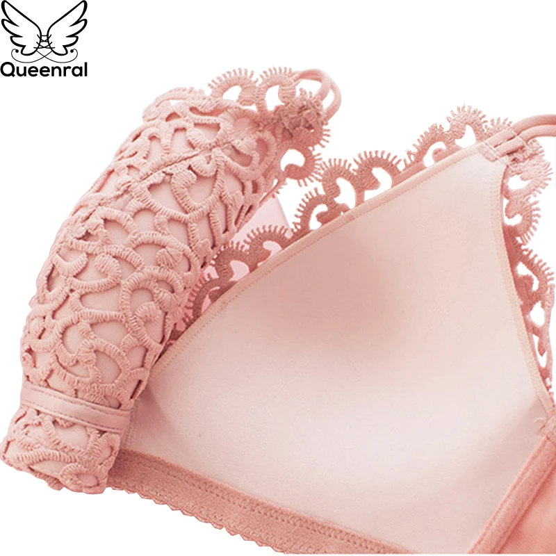 Queenral 32 38 AB Cup Underwear Set For Women Bra Comfortable Breathable Push Up Brassiere Brief Wire Free Ladies Intimates