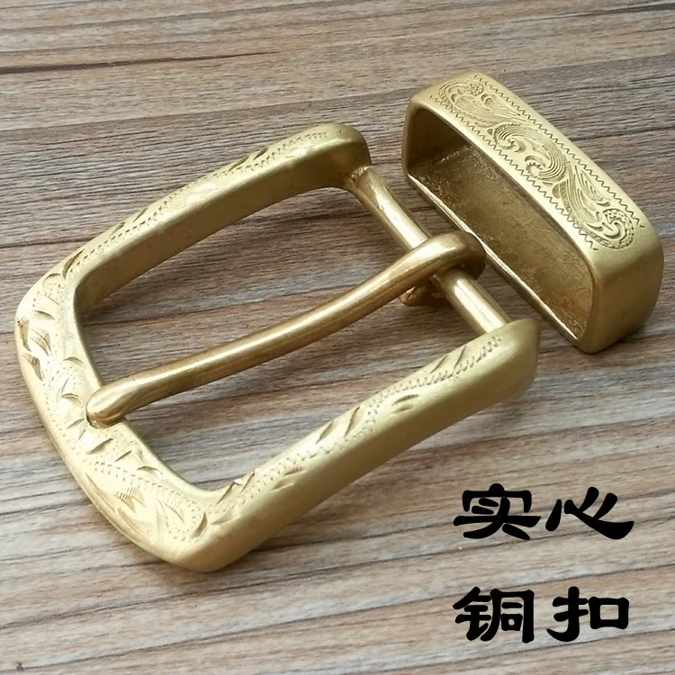 

high grade copper engraving vintage plant leather belt buckle Men's manual pin buckle unique leather craft accessories