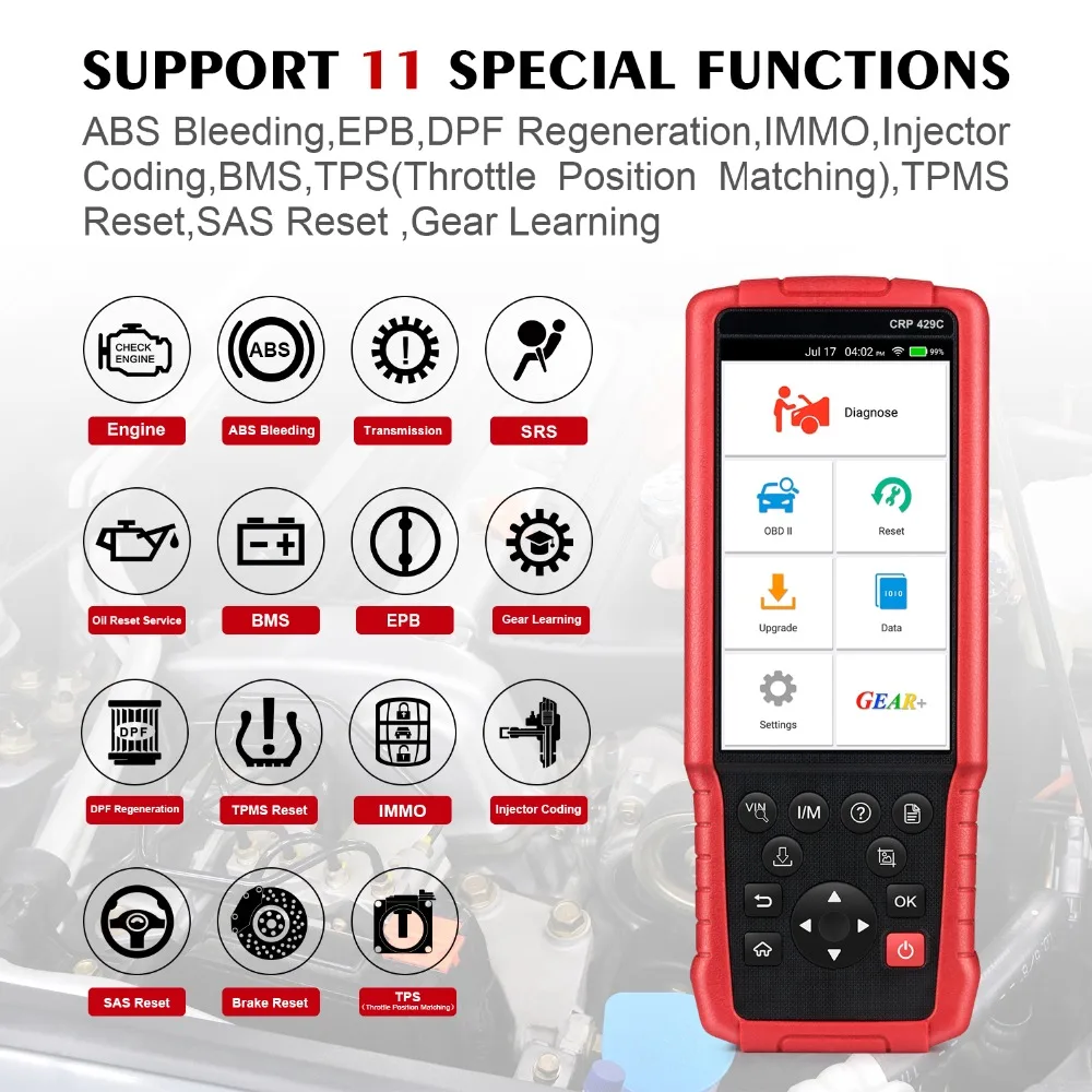 Launch X431 CRP429C OBD2 ENG ABS SRS диагностический инструмент Автоматический считыватель