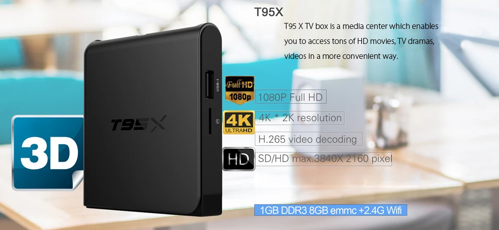 Портативный T95X ТВ приставка медиаплеер HD 2+ 8 Гб Android 5,1 приставка ТВ приставка Amlogic S905X четырехъядерный wifi ТВ приставка