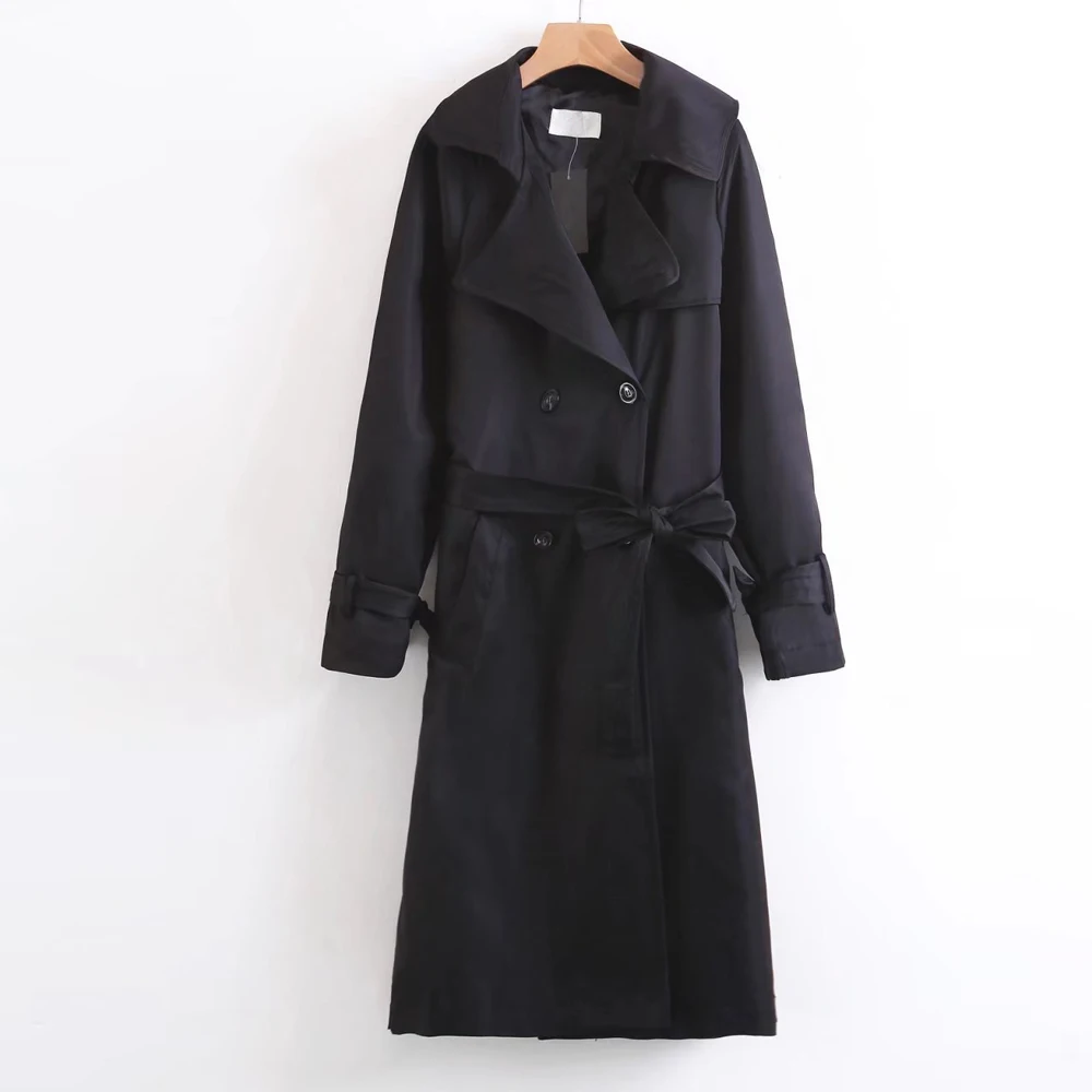 

Autumn European Woman Coat Classic Double Breasted Trench Coat With Belt Business Coat Women Outerwear Khaki/Black Tops Casual