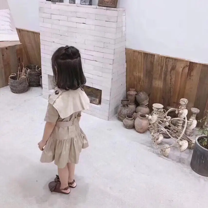 2019 Summer New Baby Girls Dress Toddler Outfits Short Sleeve Double-breasted Princess Cotton England Style Vestido Y1021 | Детская