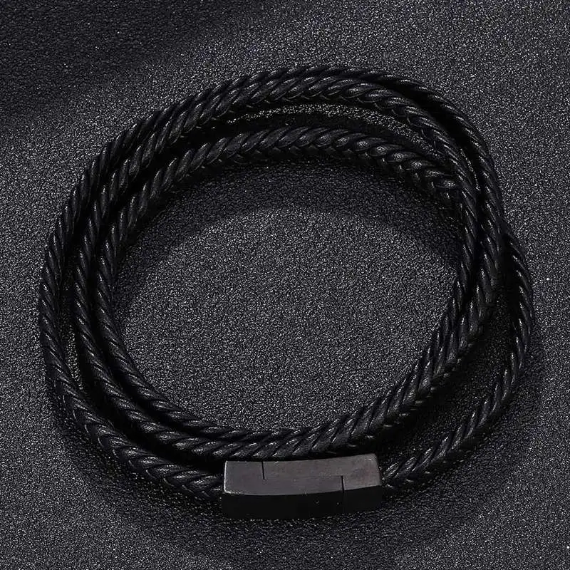 Модные для мужчин женщин Jewelry многослойный Плетеный Кожаный Браслет Нержавеющая сталь магнитная пряжка обёрточная Бумага браслет цепочка на руку PH512