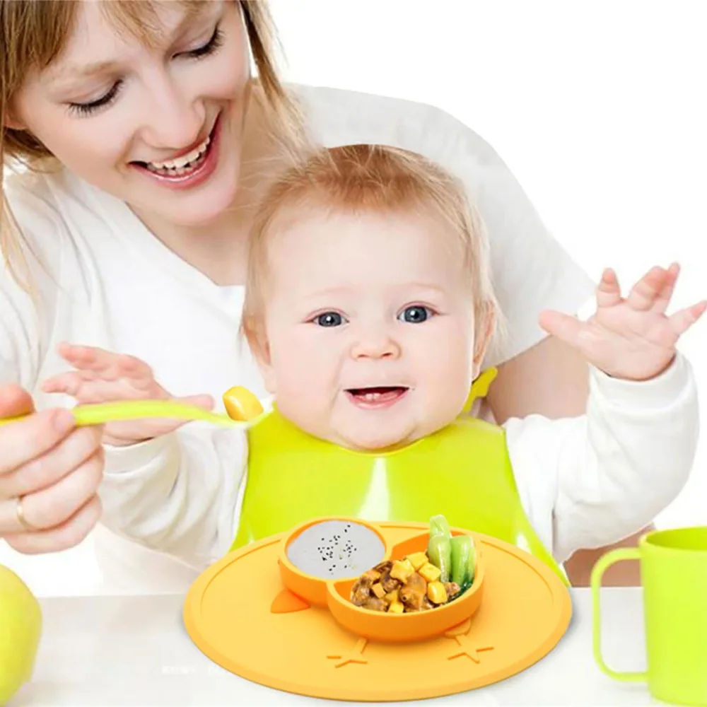 

Baby Safe Silicone Dining Plate Free Solid Children DishesTableware Cute Cartoon Kids Feeding Placemats z0509#G30