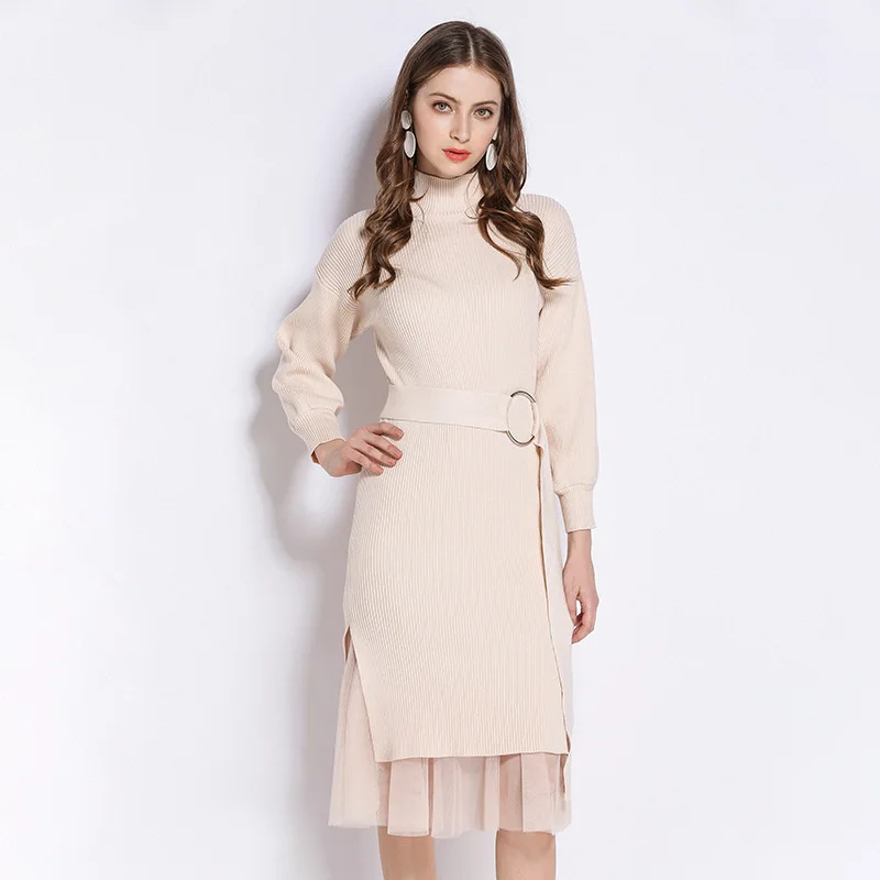 Ftlzz 2018 Spring Autumn Fashion Elegant Office Solid Colour Apricot Lady Women Dress Mermaid Knee-length Bodycon | Женская одежда
