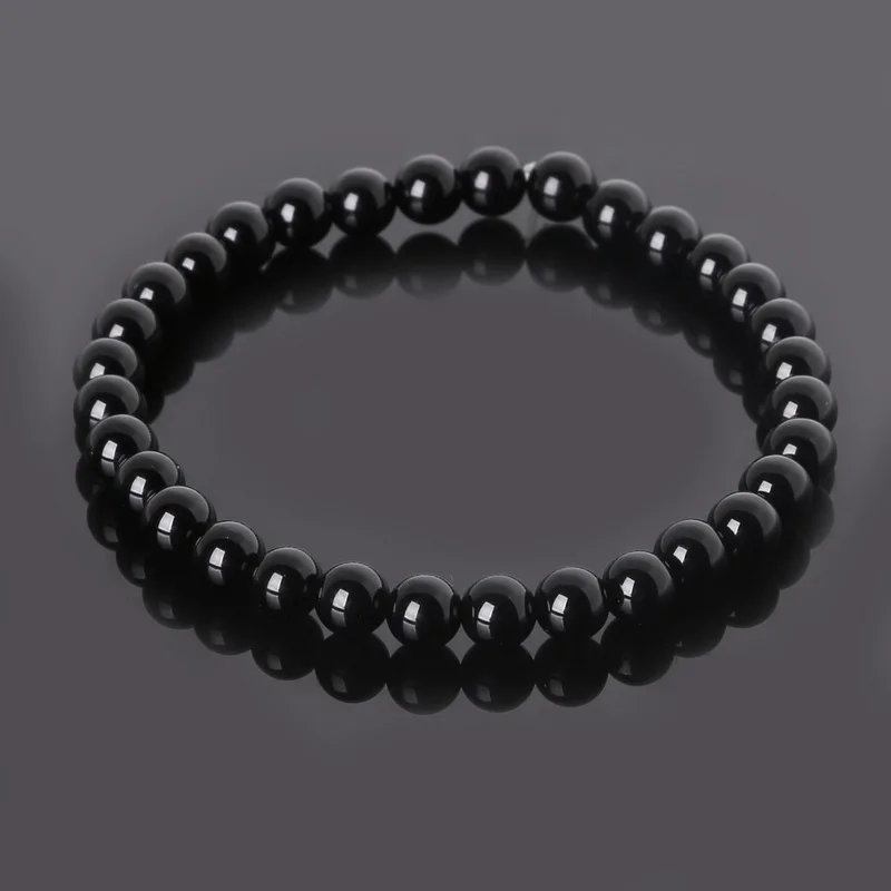 Мужской и женский браслет из черного оникса 6 мм