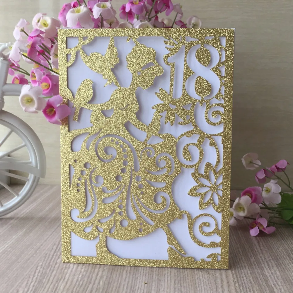 

40pcs Glitter gold Silver girl 18th birthday party wedding invitation cards Adult Ceremony celebration invitaiton blessing card