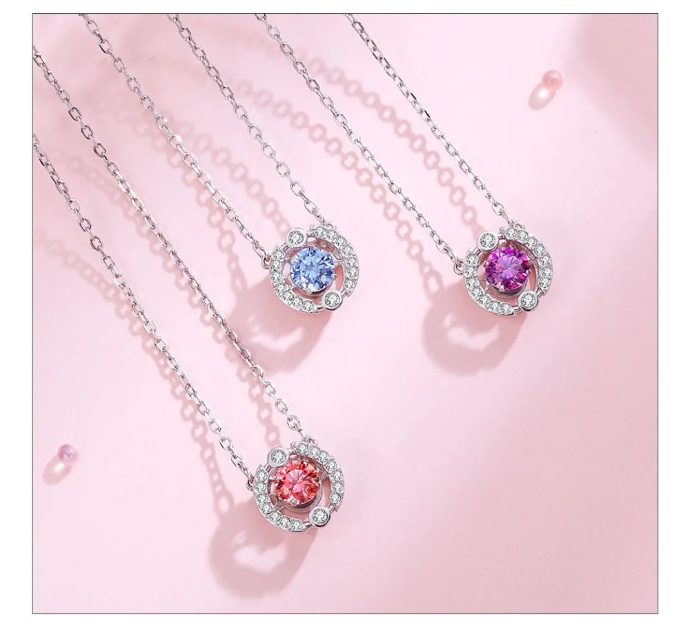 Viennois 925 пробы Серебряная цепочка Ожерелье движение Круглый Круг проложили Стразы кулон кристалл для женщин ювелирные изделия