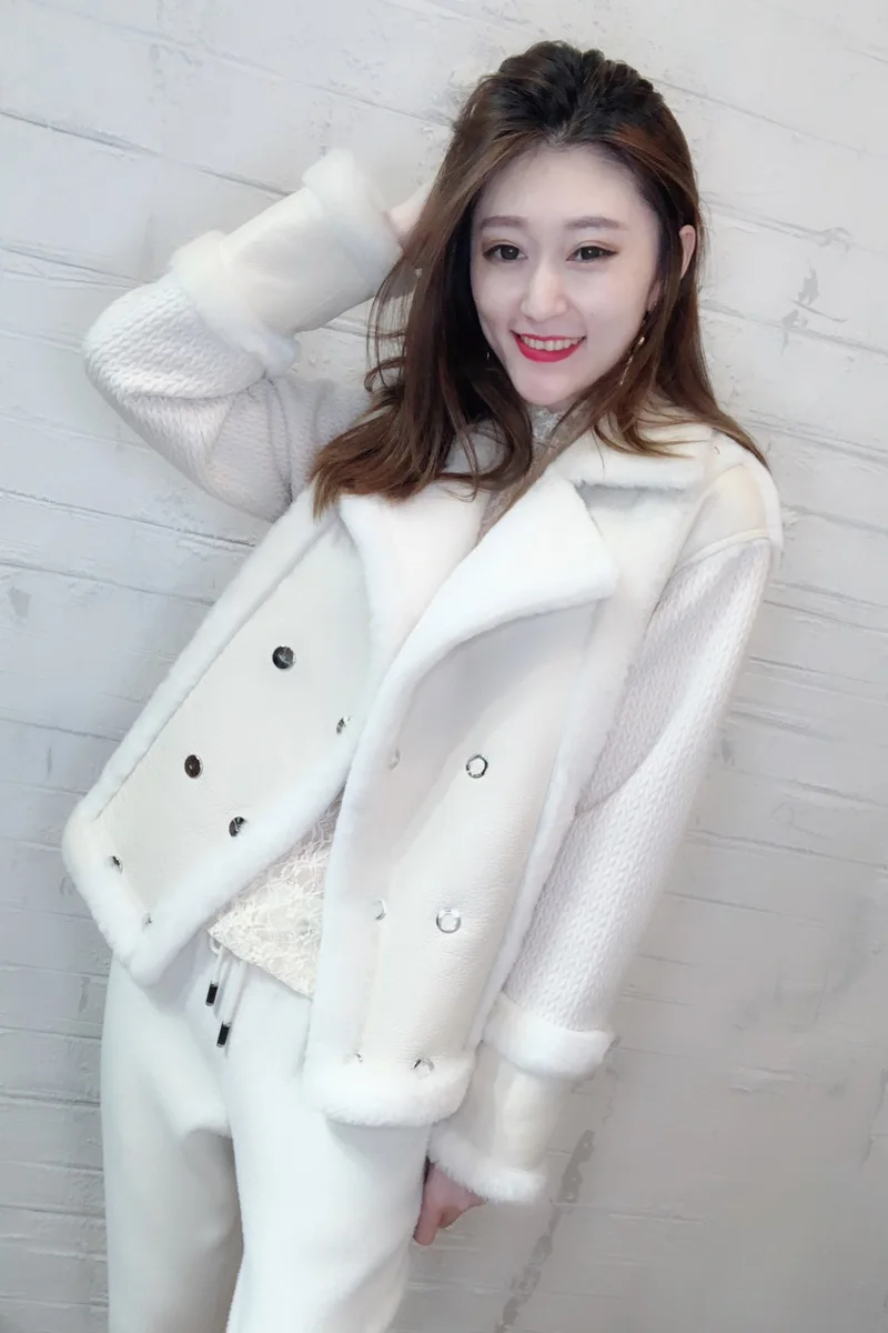 Womens Shearling Lamb Leather Jacket Plus Size Warm Thick Knitted Fur Jackets Sheepskin Coats Women Real Coat | Женская одежда