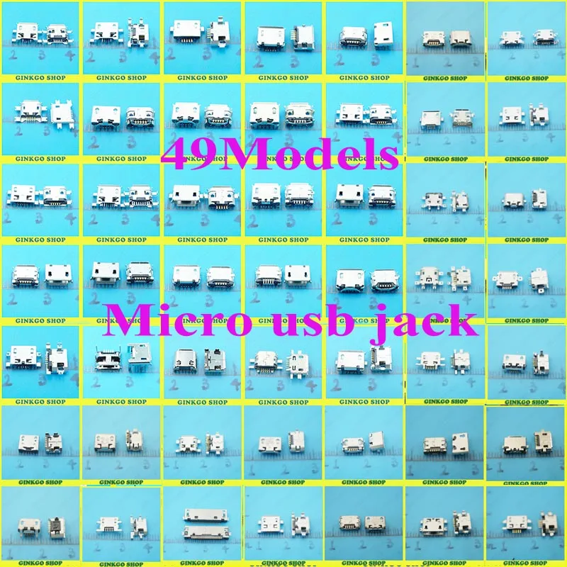 49 моделей 490 шт./лот Micro USB Jack 5pin 5P разъем для зарядки Mix SMD DIP V8 порт данных