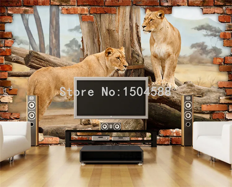 Фото обои 3D стерео рельефные животные Лев кирпичные обои Гостиная Детская комната пейзаж Декор фреска современная настенная живопись