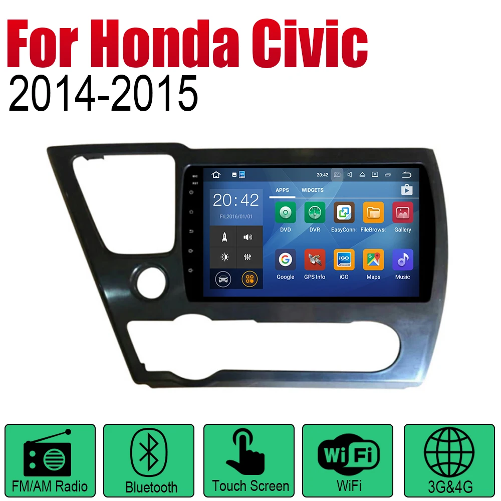 Авто Радио 2 Din Android Автомобильный плеер для Honda Civic 2014 2015 GPS Навигация BT Wifi карта
