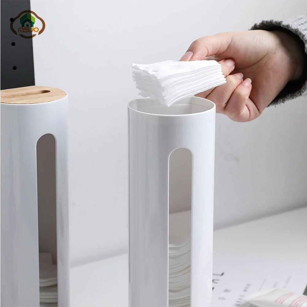 

Msjo Makeup Organizer Plastic Box Wall Mount Saver Home Bathroom Organizer For Cosmetics Cotton Pad Dispenser Storage Boxes Bins