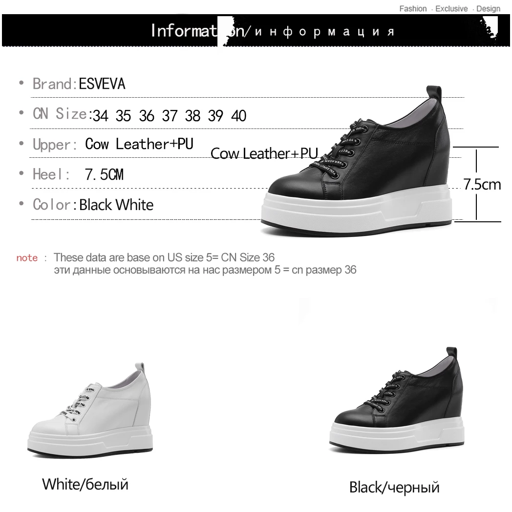 

ESVEVA 2019 Women Shoes Platform Wedges Heel Spring/autumn Women Pumps Pointed Toe lace up Casual Women Pumps Size 34-40