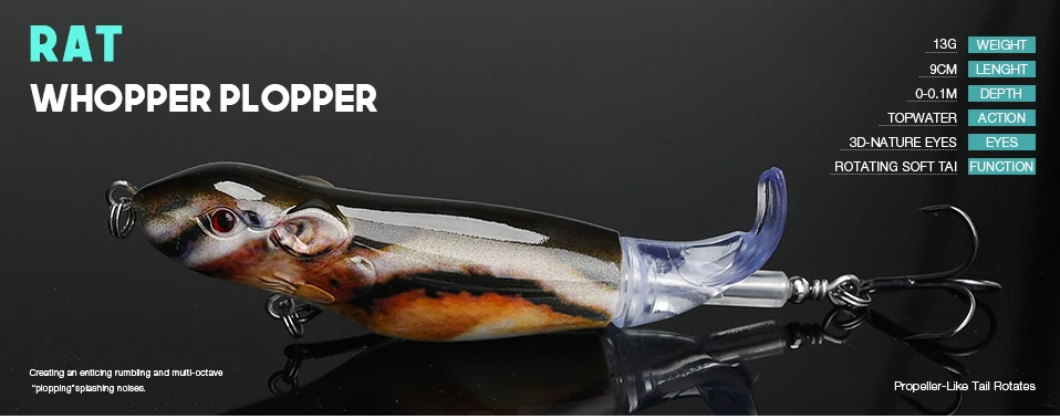 VTAVTA 9 см 13 г Rat Whopper Plopper Crankbait Fishing/Cranks воблеры для рыбалки приманки мышь форель твердая приманка с Вращающийся хвост
