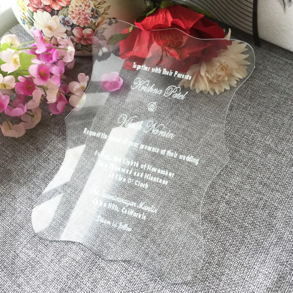 

50pcs/lot New Arrival Acrylic Wedding Invitations Customizable Invitations Card Birthday Party Decorations Banquet Supplies