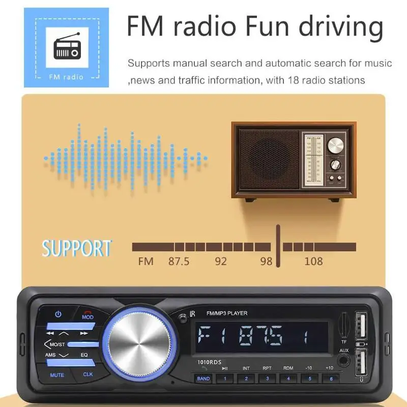 1010RDS автомобильный Радио MP3 плеер Bluetooth USB AUX RDS приемник в тире головное устройство RCA аудио выход может быть подключен к сабвуферу
