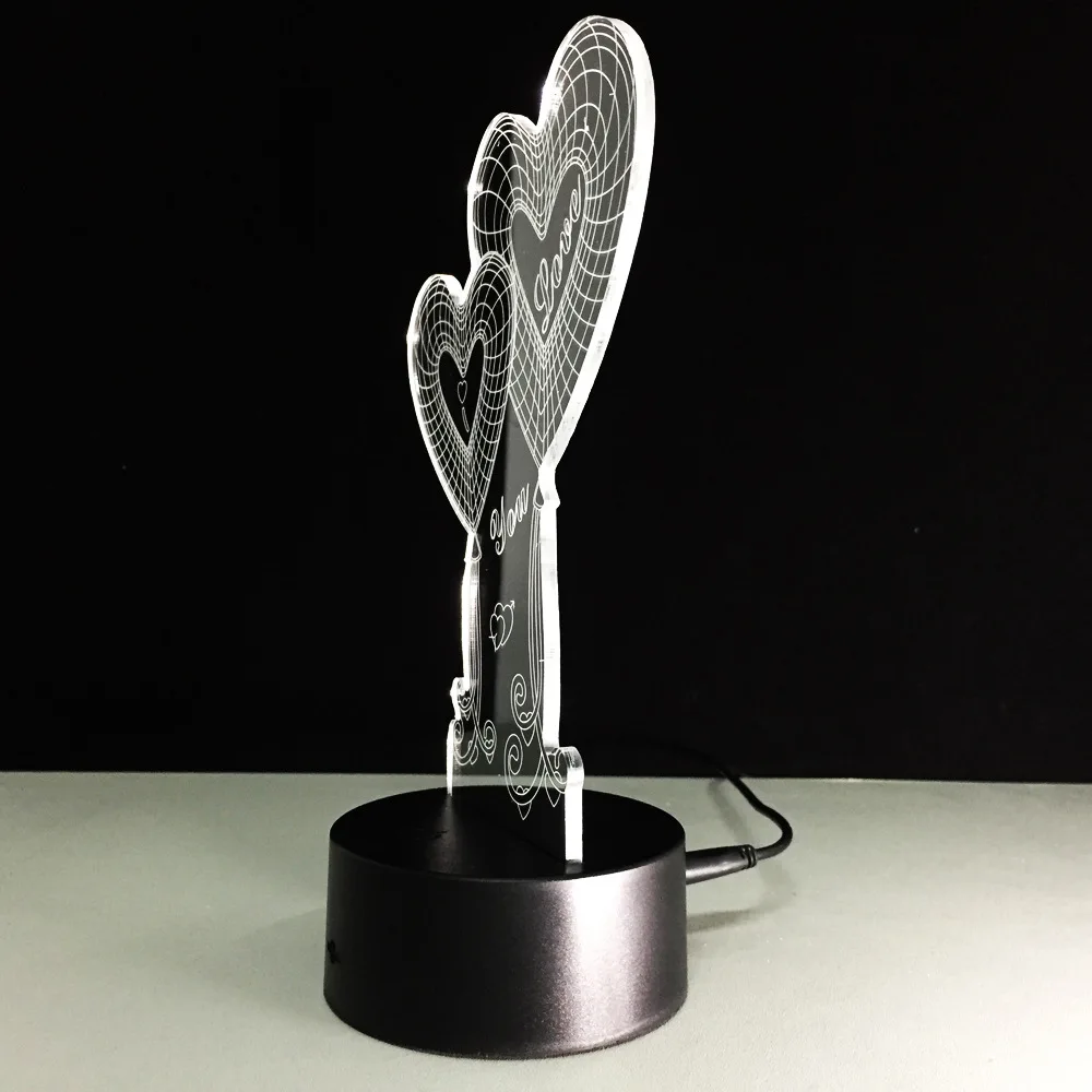 

Novelty Gift for Christmas 3D Led Night Light Two Heart Shaped USB Table Lamp LED Desk Night Lamp Luminarias Touch lamparas
