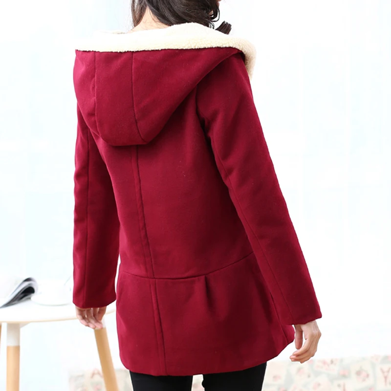 

Fashion Women Winter Thickness Warm Long Cotton Coat Cashmere Double Breasted Slim Jacket Navy Blue Red Outwear Nice