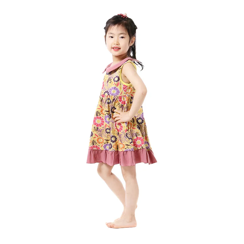 Kaiya Angel Girls Dress Sunflower Kids Dresses For Sleeveless Girl Clothes Dust Pink Ruffle Floral Print | Детская одежда и обувь