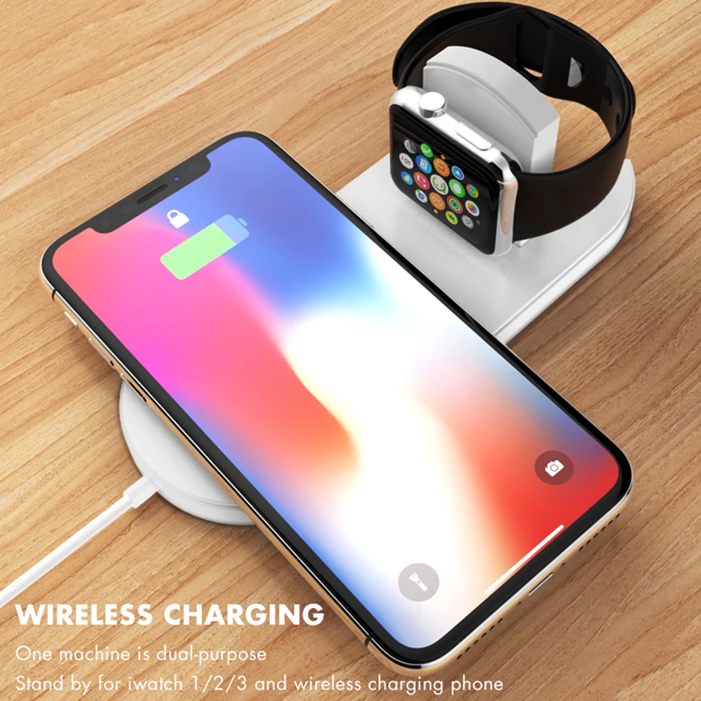 Qi Беспроводной Зарядное устройство Быстрая зарядка стенд для Apple Watch iPhone X 8 плюс 2