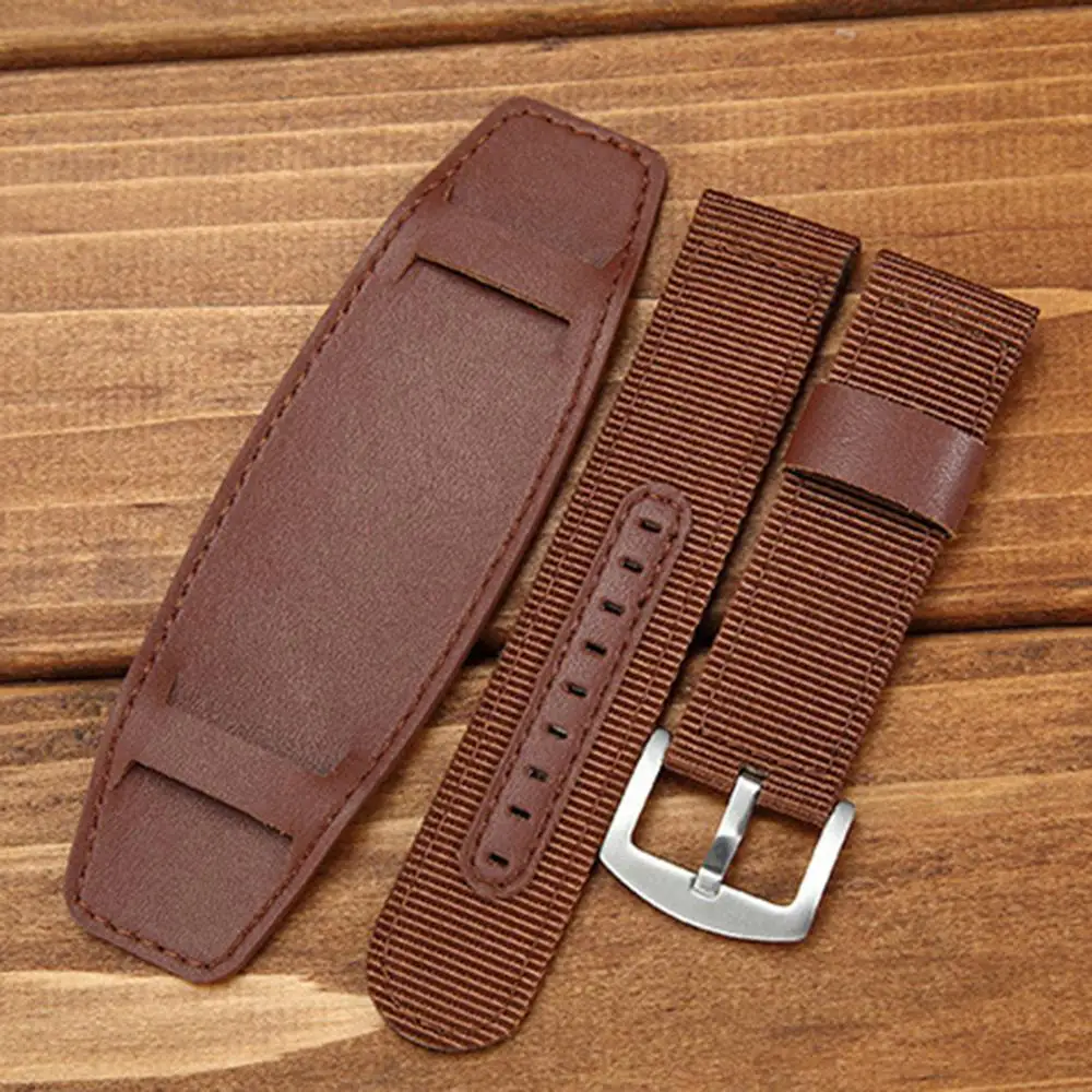Ремешок нейлоновый для наручных часов кожаный браслет с серебристой пряжкой из