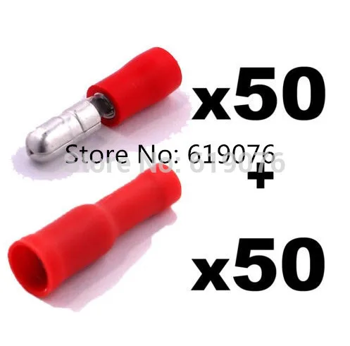 

100PCS Red Connectors FRD1.25-156*50 MPD1.25-156*50 bullet shaped female cold junction terminals Insulated Bullet Connectors