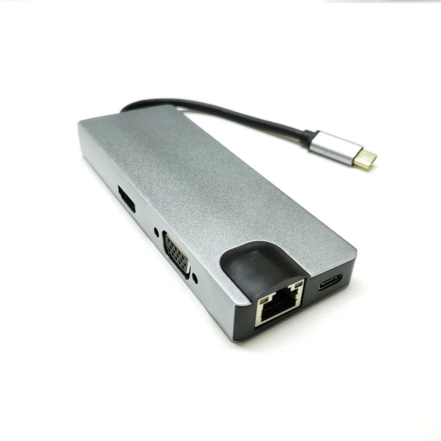 USB концентратор 8 в 1 HDMI 4K стандартный RJ45 Gigabit Ethernet порт VGA Тип C питания SD TF