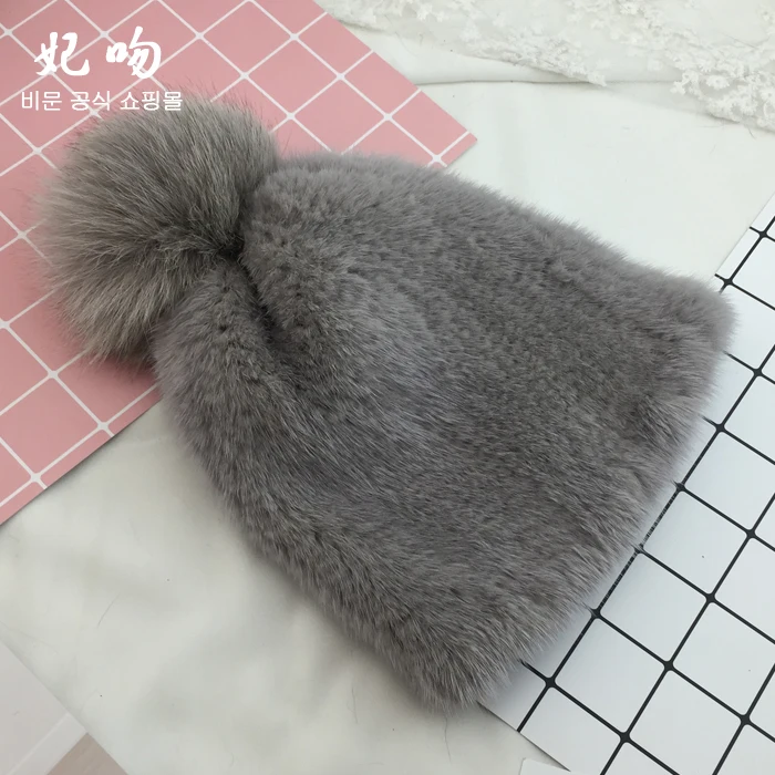 

High quality mink fur grass hat fox fur ball cap female high elastic mesh mesh braided cap double-sided hair