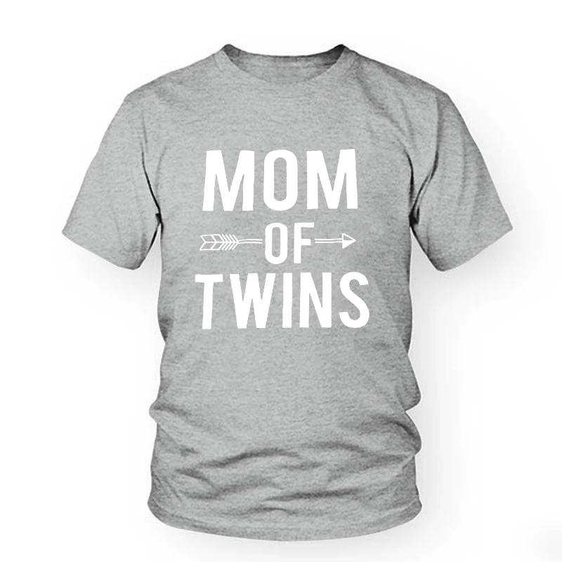 MOM OF TWINS/ женская футболка с буквенным принтом, летние модные хлопковые топы, Повседневная футболка с коротким рукавом в стиле ретро, женская футболка - Цвет: Gray-white
