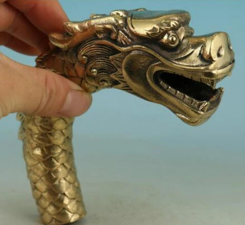 

Brass Old Cool Asian Chinese Old Brass Handmade Casting Dragon Walking Stick Head Statu Pure copper animal sculpture Handicrafte