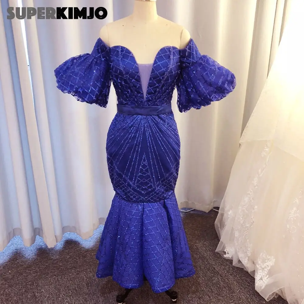 Вечерние платья SuperKimJo Abiye Gece Elbisesi Королевского синего цвета с юбкой годе Короткие