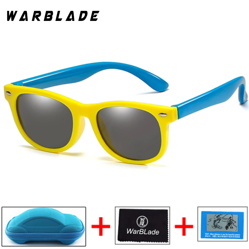 yellow blue WarBLade Children Girls Safety Polaroid UV400 Kids Boys TR90 Polarized Sunglasses Mirror Sun Glasses Sport oculos With Case - Цвет линз: yellow blue