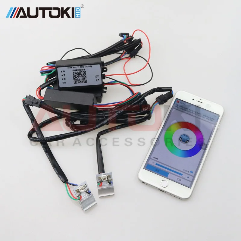 Autoki Высокое качество Универсальный Led Devil Eye Demon Eye RGBW изменение цвета с помощью приложения Celphone HID ксеноновый проектор Объектив