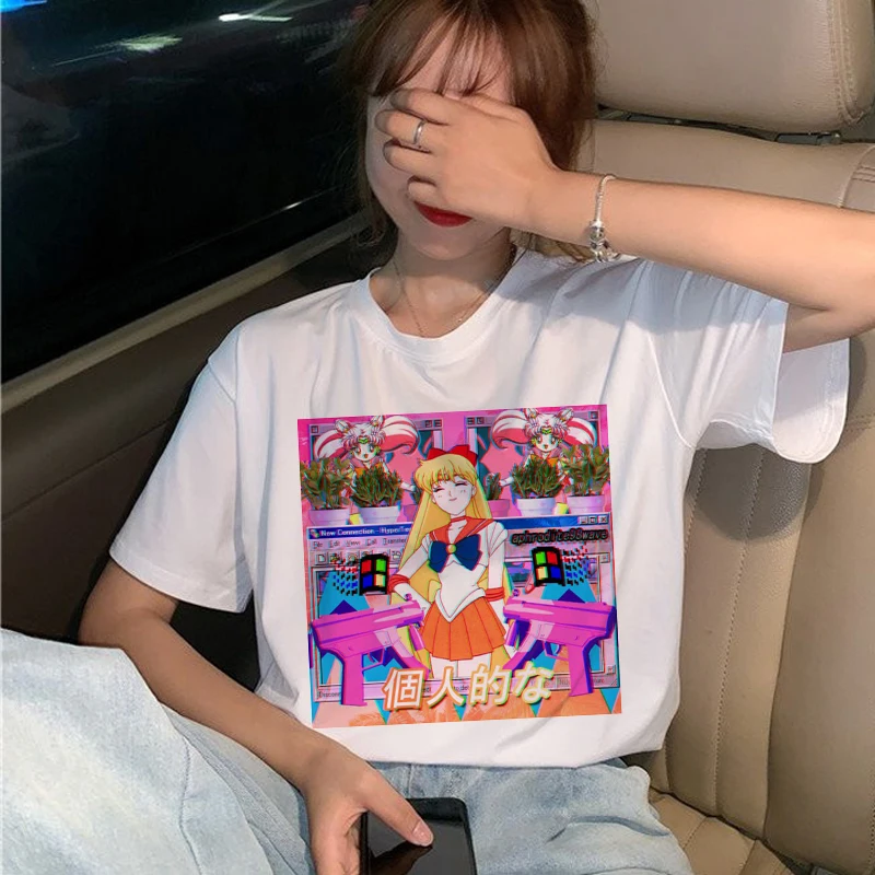 Vaporwave модная футболка женская гранж Эстетическая Harajuku Ullzang футболка 90s Графический хип-хоп футболка для девочек летние футболки для женщин